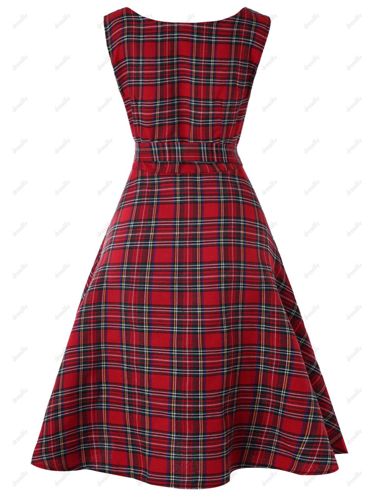 [30% OFF] 2021 Sleeveless Tartan Skater Dress In CHERRY RED | DressLily