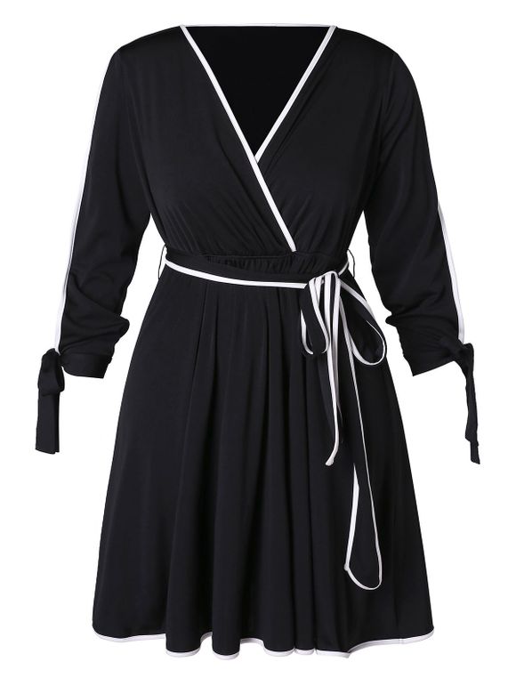 Robe Superposée à Ourlet Contrasté de Grande Taille - Noir 5X