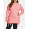 T-shirt Epaule Dénudée de Grande Taille à Lacets - Rose 2X