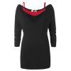 T-shirt Découpé de Grande Taille à Col Bénitier avec Débardeur - Noir L