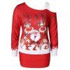 T-shirt Elan de Noël Imprimé à Une Epaule de Grande Taille - Rouge 1X