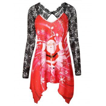 

Plus Size Christmas Santa Claus Print T-shirt, Red