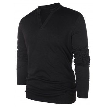 

Solid Notch Neck Pullover Sweater, Black