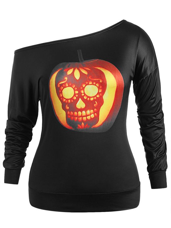 T-shirt d'Halloween Citrouille Crâne de Grande Taille - Noir 5X