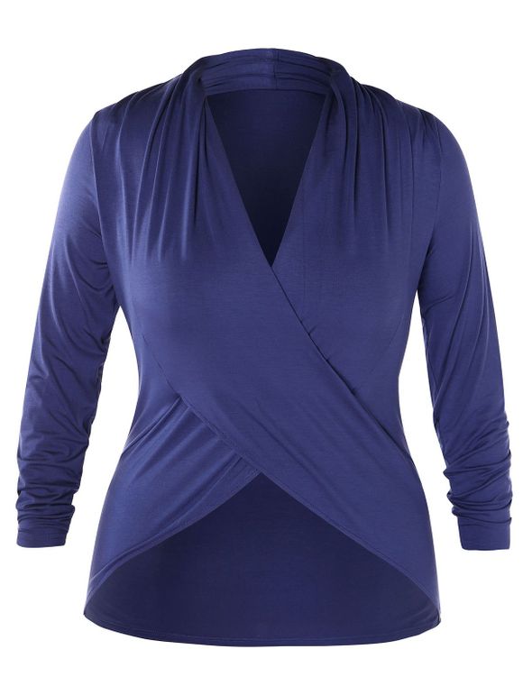 T-shirt Superposé Grande Taille à Manches Longues - Bleu 5X