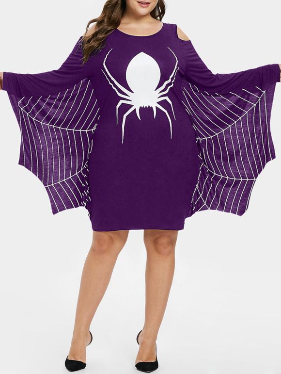 Robe grande taille à imprimé araignée Halloween - Iris Pourpre 5X
