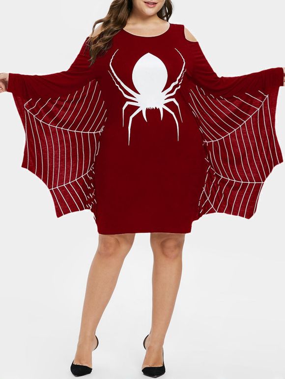 Robe grande taille à imprimé araignée Halloween - Rouge Vineux L