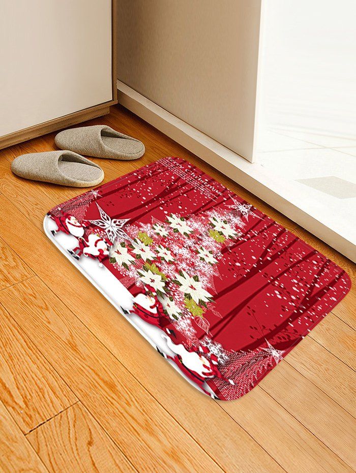 

Christmas Floral Tree Pattern Anti-skid Area Rug, Red