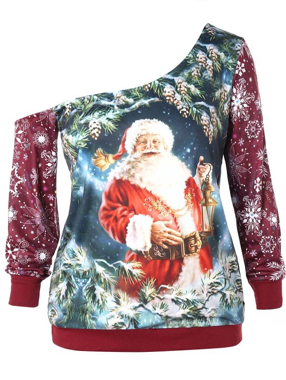 Sweat-shirt Père Noël de Grande Taille à Col Oblique - multicolor 4X