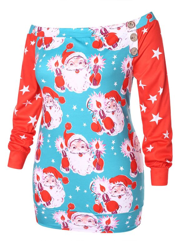 Sweat-shirt Etoile et Père Noël Imprimés de Grande Taille - multicolor 4X