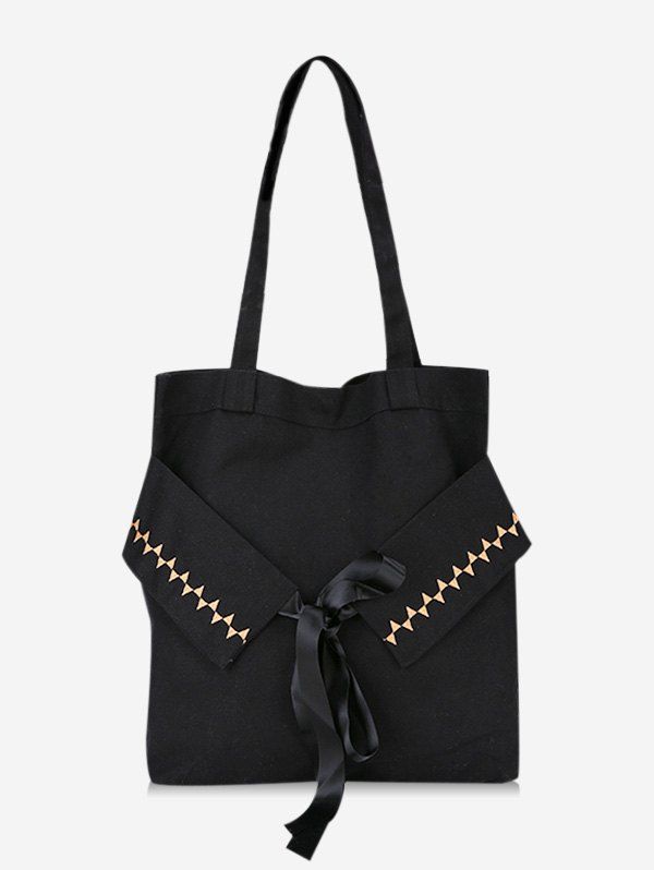 

Bowknot Large Capacity Canvas Shoulder Bag, Black