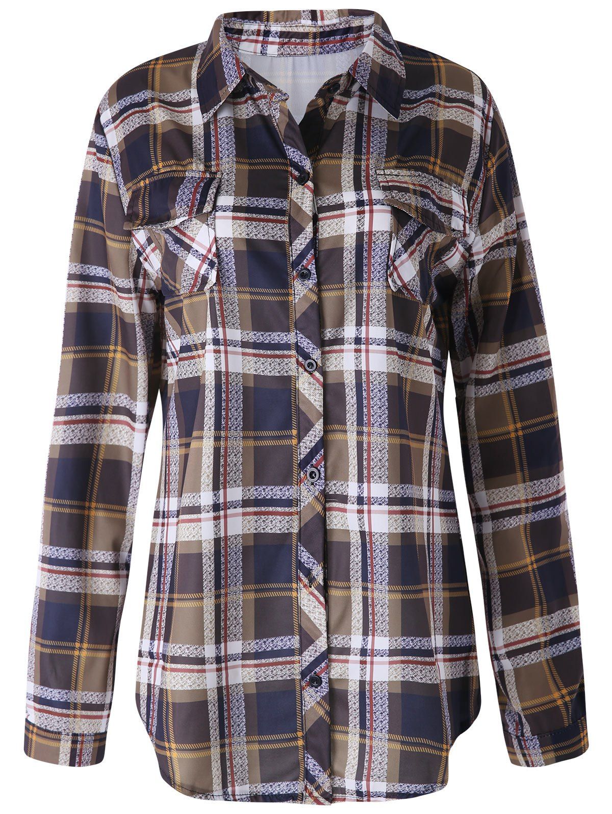 

Roll Tab Sleeve Plaid Shirt, Multi