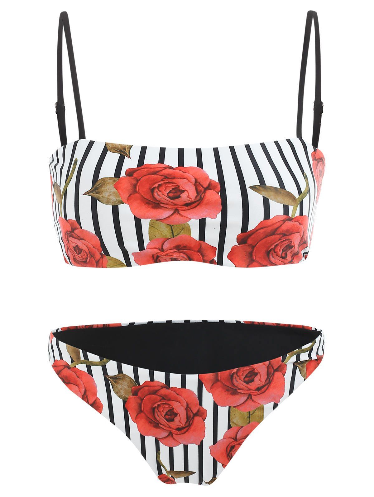 High Waist Floral Stripe Bikini Set - multicolor XL