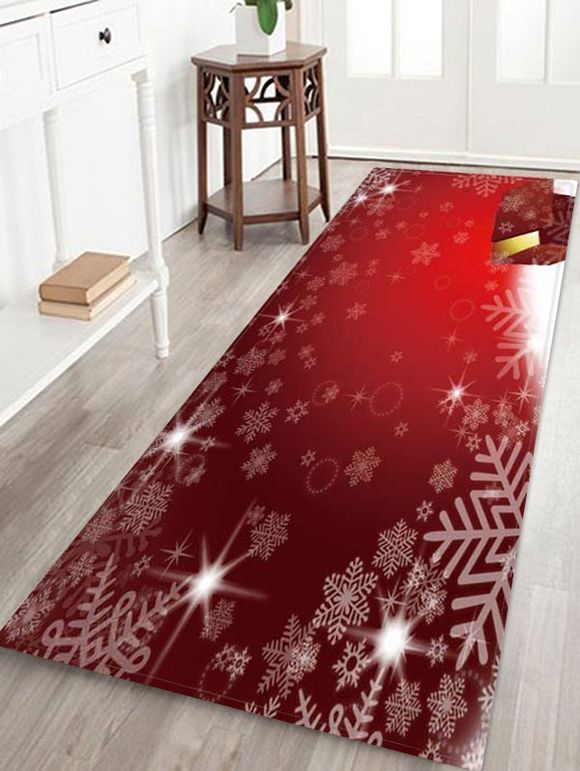 Tapis Anti-dérapant Absorbant d'Eau Motif de Flocon de Neige - Rouge W24 X L71 INCH