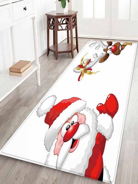 Tapis Anti-dérapant Absorbant d'Eau Motif de Cerf et de Père Noël - multicolor W16 X L47 INCH