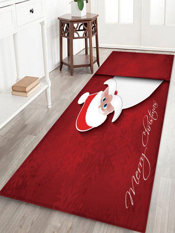 

Christmas Santa Pattern Anti-skid Water Absorption Area Rug, Red wine