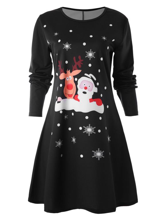 Mini Robe de Noël Trapèze Graphique - Noir XL
