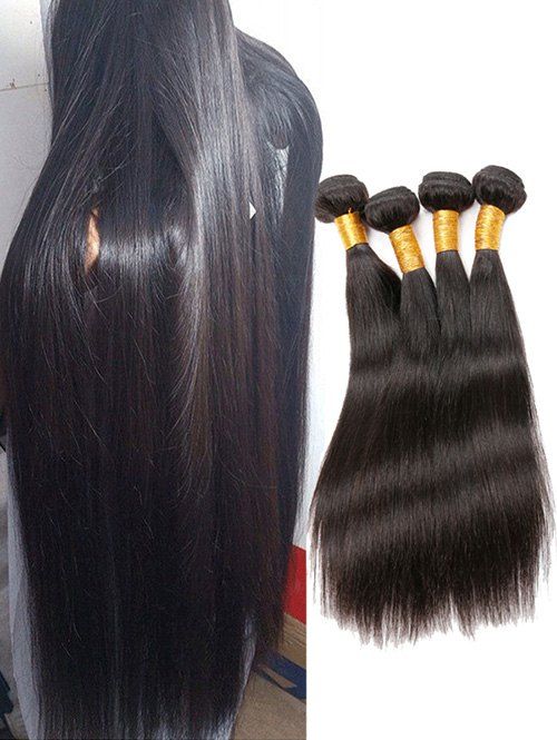 4 Pièces Extensions de Cheveux Humains Lisses Brésiliens - Noir 12INCH X 12INCH X 12INCH X 12INCH