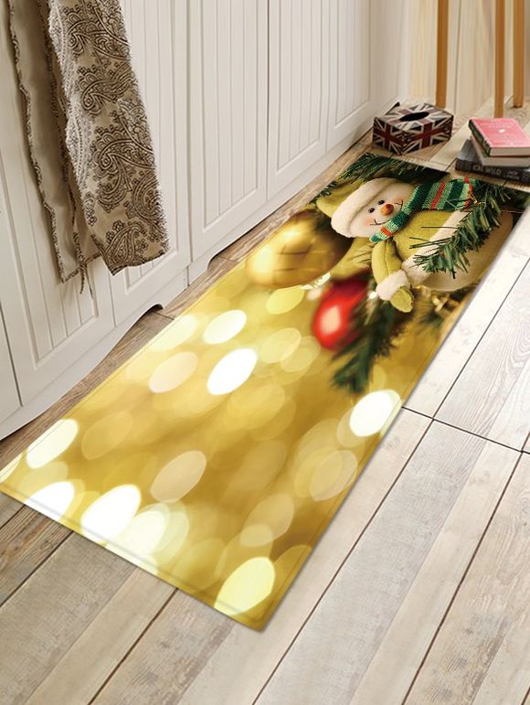 Tapis Anti-dérapant Absorbant d'Eau Motif de Boule et de Bonhomme de Neige - multicolor W16 X L47 INCH