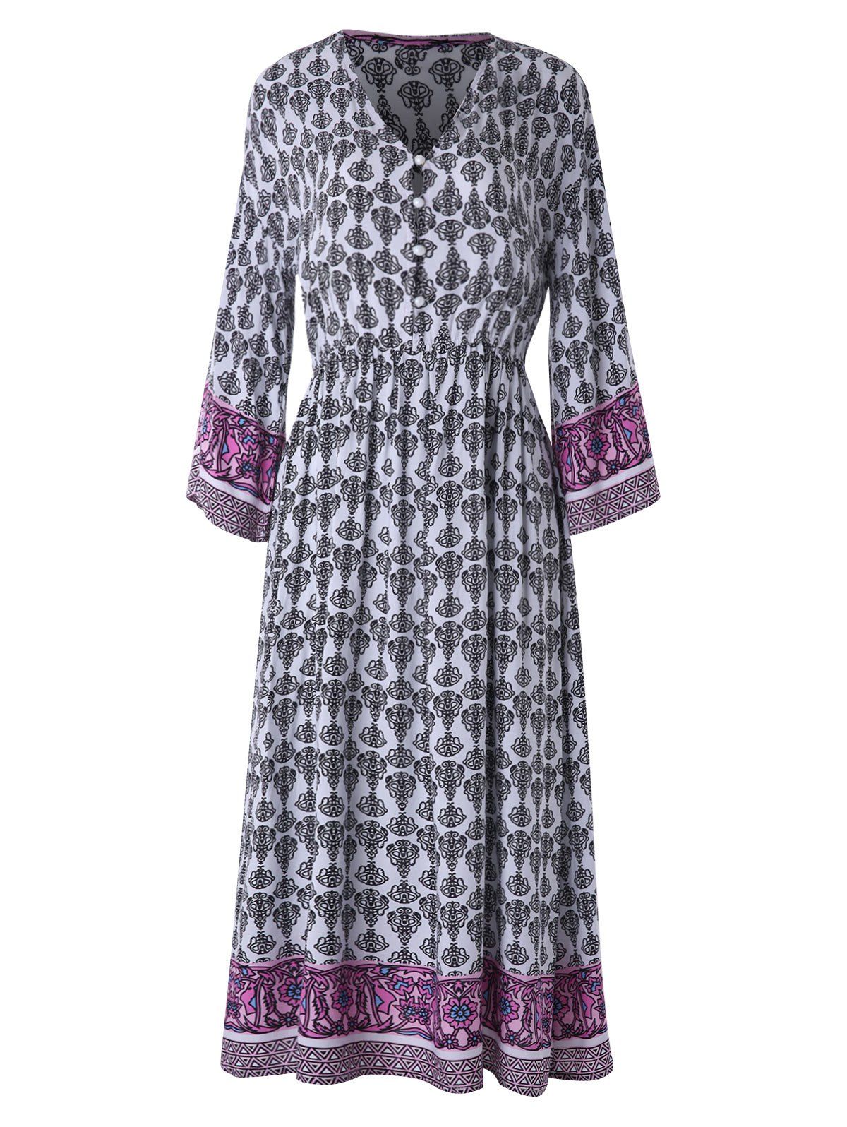 

Bohemia Print High Waist Midi Flare Dress, Multi