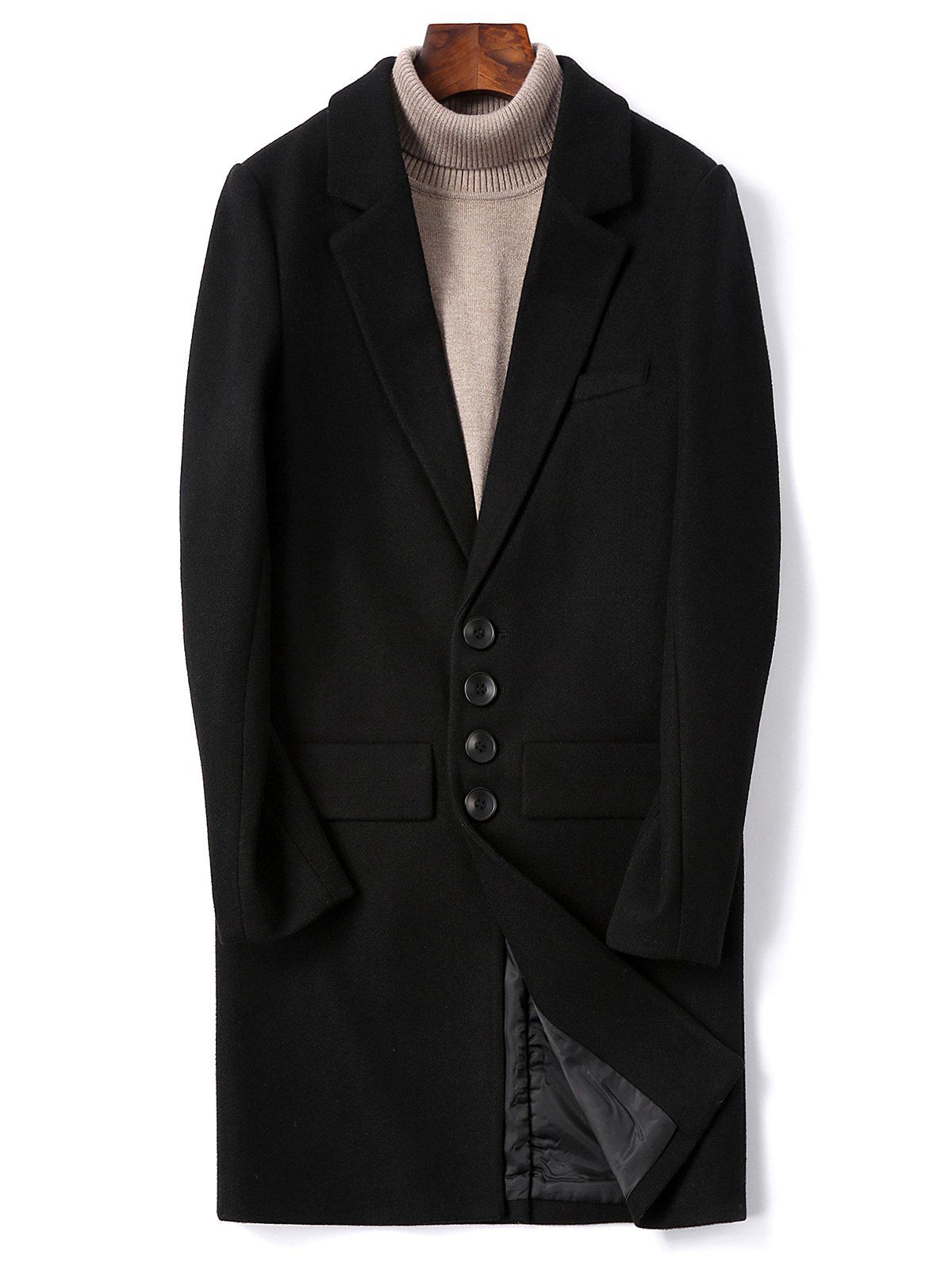 Manteau en Couleur Unie avec Poche à Rabat avec Simple Boutonnage - Noir XS