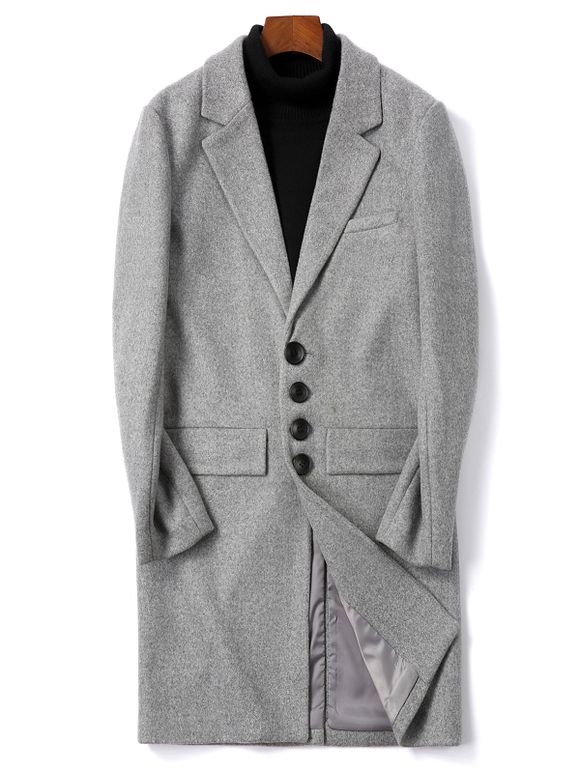 Manteau en Couleur Unie avec Poche à Rabat avec Simple Boutonnage - Nuage Gris XS