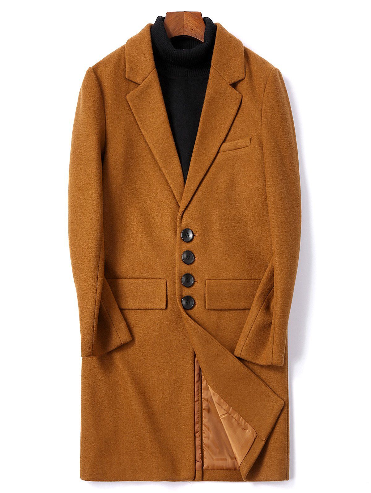 Manteau en Couleur Unie avec Poche à Rabat avec Simple Boutonnage - Orange Tigre XS