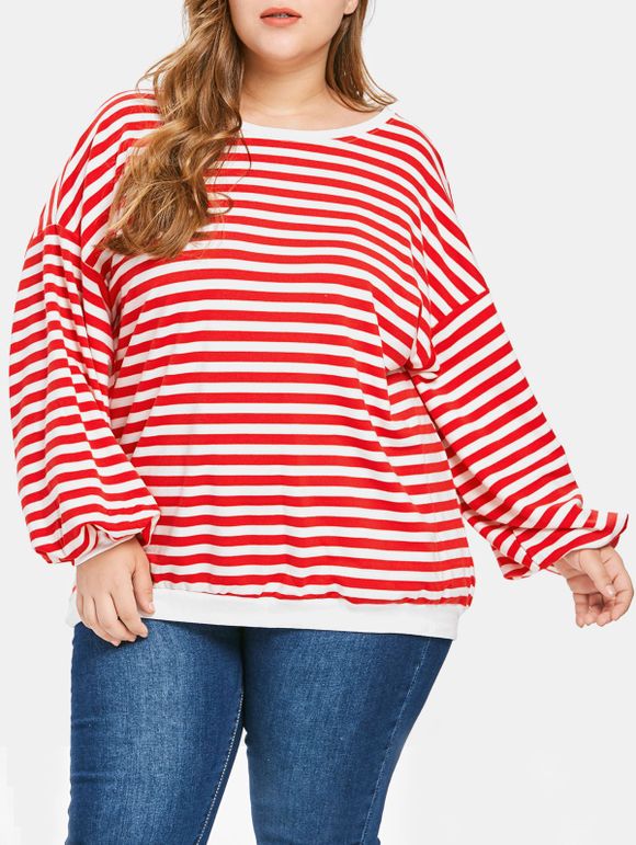T-shirt Rayé de Grande Taille à Goutte Epaule - Rouge ONE SIZE