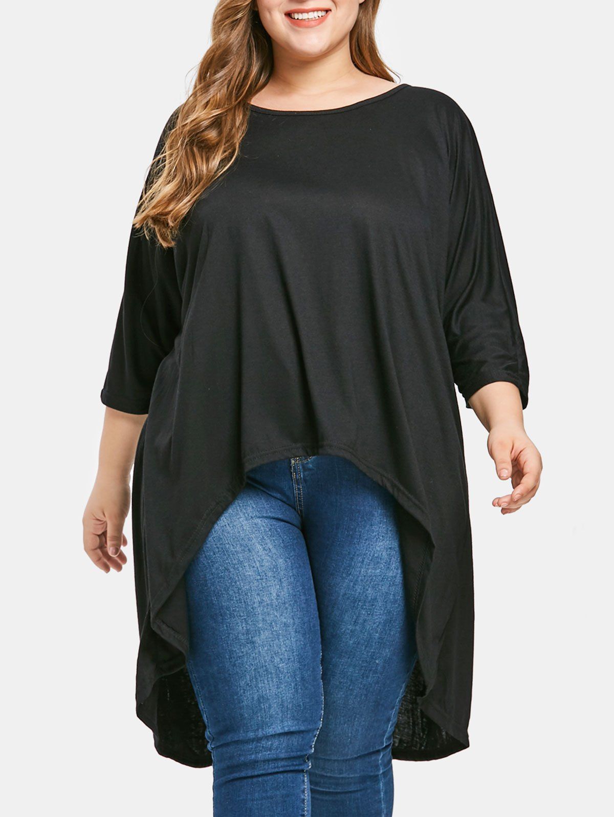 

Plus Size Asymmetrical Longline T-shirt, Black