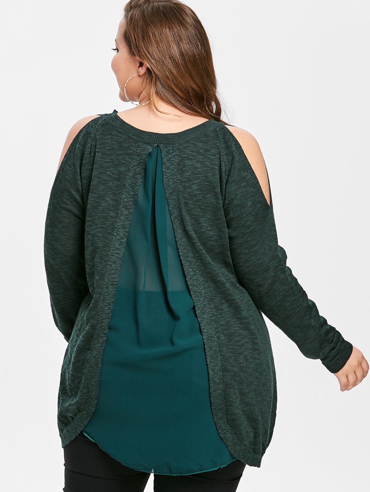 

Round Neck Plus Size Cold Shoulder Sweater, Green