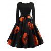 Retro Pumpkin Printed Halloween Dress - BLACK 3XL