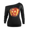 T-shirt d'Halloween Citrouille Crâne de Grande Taille - Noir 5X