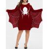 Robe grande taille à imprimé araignée Halloween - Rouge Vineux 5X