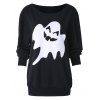 Halloween Ghost Print Skew Neck Sweatshirt - BLACK XL