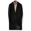 Solid Color Single Breasted Flap Pocket Woolen Coat - BLACK XS