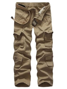 Pantalon Cargo en Couleur Unie Zippé avec Multi-Poches