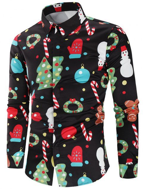 [68% OFF] 2019 Christmas Theme Button Up Shirt In multicolor 3XL ...