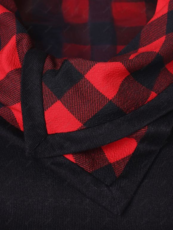Sweat-shirt Tunique à Tartan à Col Roulé - Noir 2XL
