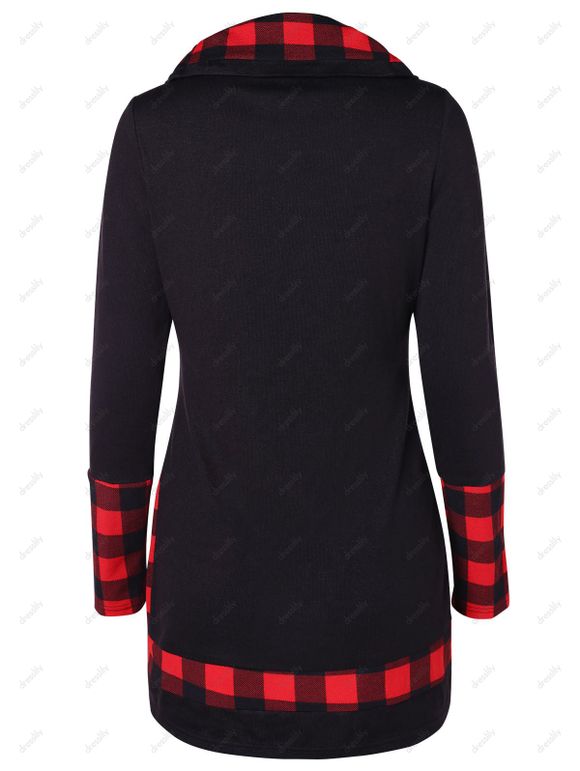 Sweat-shirt Tunique à Tartan à Col Roulé - Noir 2XL