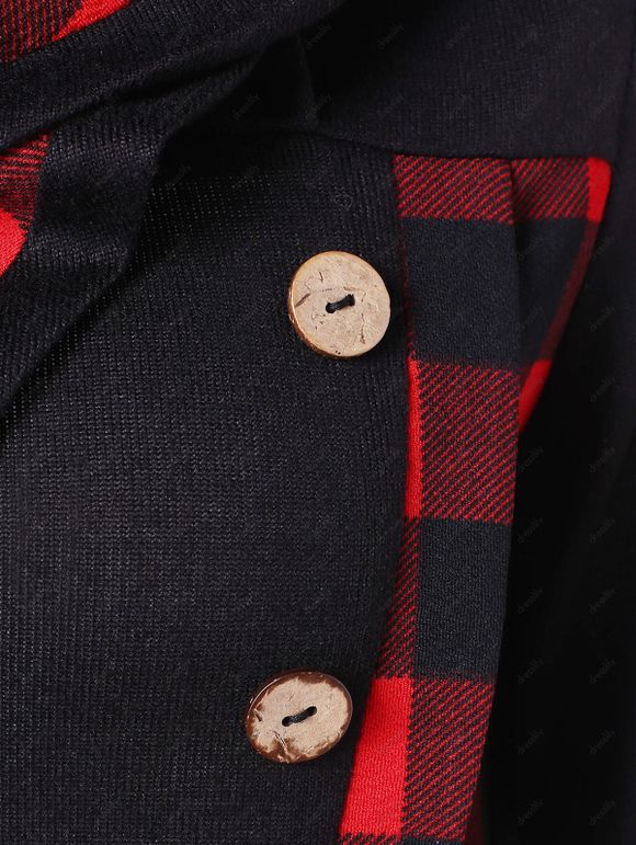 Sweat-shirt Tunique à Tartan à Col Roulé - Noir 2XL