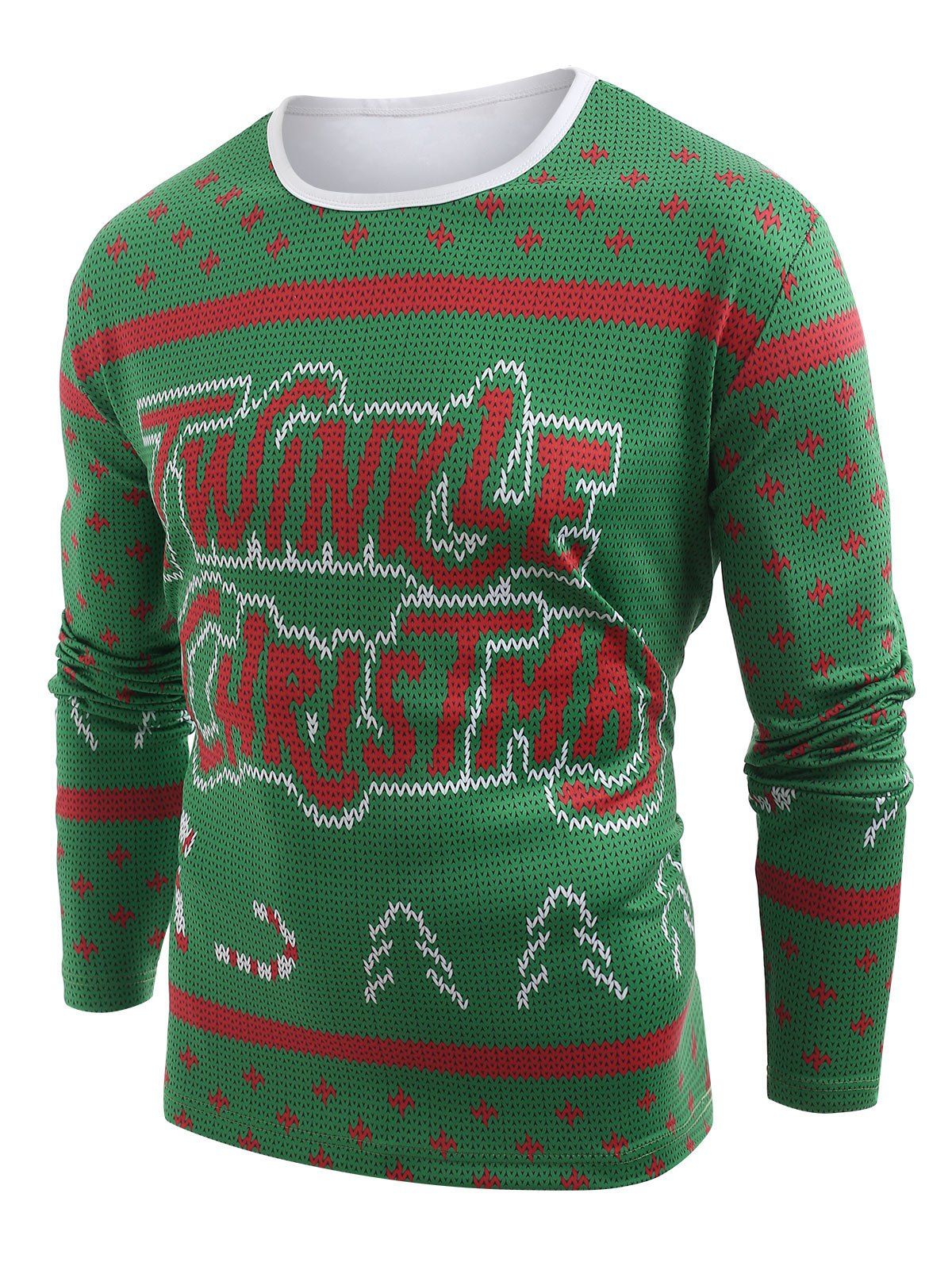 Knitted Sweater Print Christmas Long Sleeve T-shirt - MEDIUM SPRING GREEN 2XL