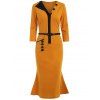 Robe Moulante Ceinturée Embellie de Boutons - Orange d'Or S