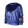 Sweat-shirt Lettre Brodée en Velours - Bleu 2XL