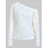 T-shirt Simple Manches Fendues à Col Oblique - Blanc L