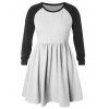 Robe Plissée en Blocs de Couleurs de Grande Taille à Manches Raglan - multicolor 1X