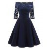 Off Shoulder Scalloped Lace Panel Dress - MIDNIGHT BLUE XL