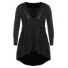 T-shirt Croisé Haut Bas Tunique de Grande Taille - Noir 1X