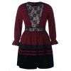Robe Evasée Contrastée en Dentelle Insérée de Grande Taille - Brique Réfractaire 4X
