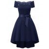 Off Shoulder Lace Panel Belted Dress - MIDNIGHT BLUE 2XL
