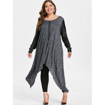 

Plus Size Half Zip PU Leather Trim T-shirt, Gray